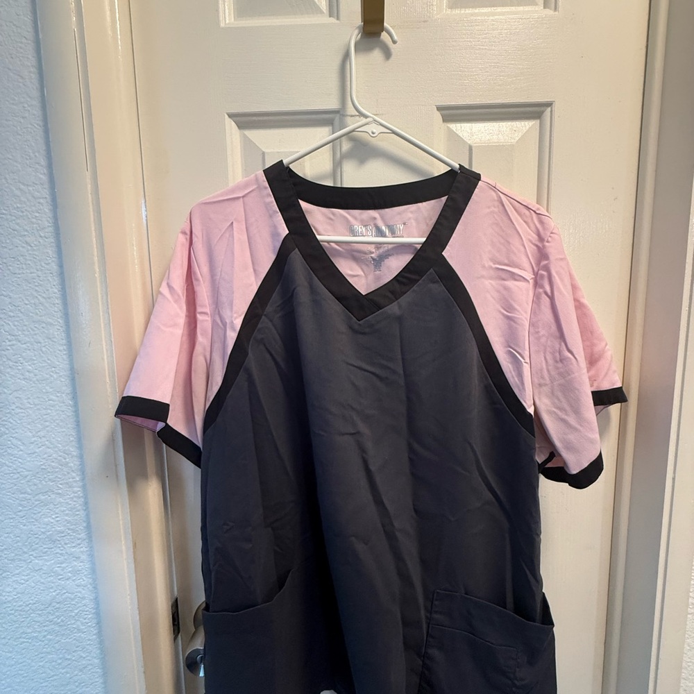Pink and Grey V-Neck Scrub Top